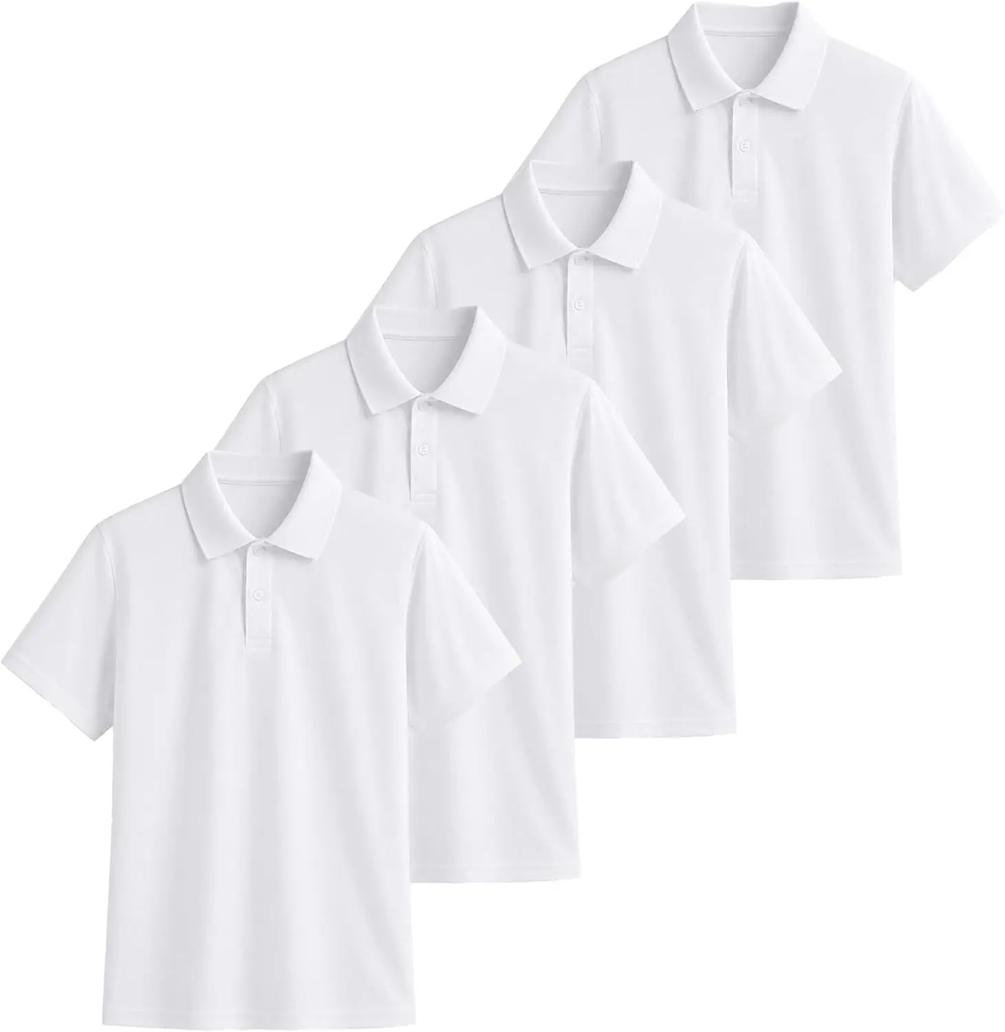 4-Pack Quick Dry Boys Polo Shirts Mesh Active Boys Uniform Shirts Age 5-16Y | 100% Polyester Kids Polo Shirts for Boys,Button Closure Golf Polo Tops,Youth Athletic Collared School Uniform Shirts