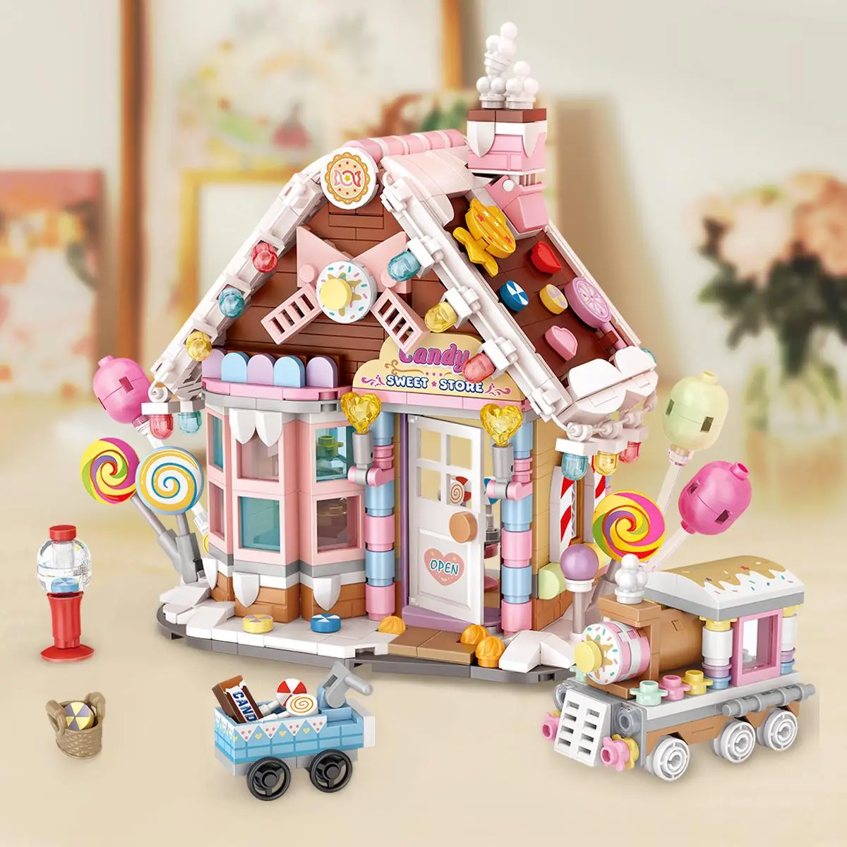 Candy House Design Mini Creative Building Blocks Toy, House Building Kit, 781pcs/Set Fun House DIY Builds Toy, Assembly Building Brick Construction Display Model Gift