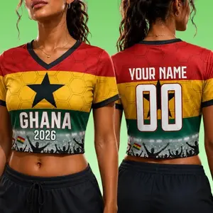 Custom Ghana Crop Top Soccer Jersey 2026, Personalized Name Number Shirt for Women, Game Day Fan Gift