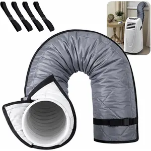 Quilting Air Conditioner Hose Cover, AC Insulated Hose Cover Wrap with 4 Adjustable Buckle Straps, Portable Air Conditioner Hoses Sleeve for 5''-5.9" Diameter Exhaust Duct Vent (Grey)