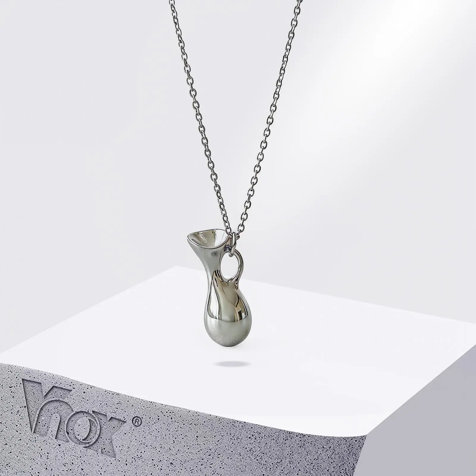 Vnox Silver Color Solid Water Bottle Vase Pendant Necklace for Women, Simple Long Sweater Chain New Fashion Necklace Accessory