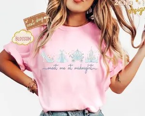 Comfort Colors Meet me at Midnight Shirt, Cinderella Inspired T-Shirt, Girls Trip 2025, Princess Party Gift HLXI1