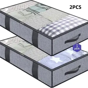 Large Capacity Bed Under Set of 2, Dustproof Moisture-Proof Foldable Clothes Storage Organizer, Home Clothing Bag, Sealed Handheld Drawer, Folding Storage Box