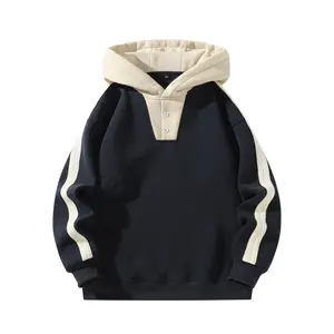 Men's Fashion Buttoned Casual Half Zipper Hoodie Sweatshirt Crewneck Oversized Long Sleeve Pullover Menswear