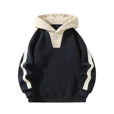 Men's Relaxed Fit Oversized Half-Zip Hoodie - Cozy Solid Color Casual Pullover with Roomy Long Sleeves, Crew Neck, Button Placket, Streetwear Style