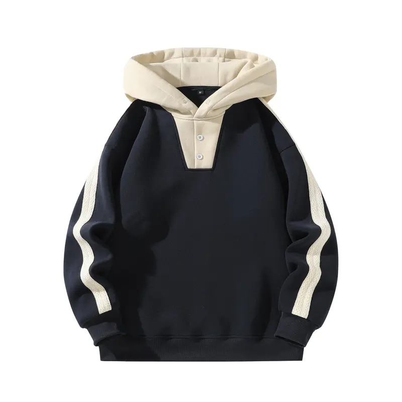 Men's Relaxed Fit Oversized Half-Zip Hoodie - Cozy Solid Color Casual Pullover with Roomy Long Sleeves, Crew Neck, Button Placket, Streetwear Style