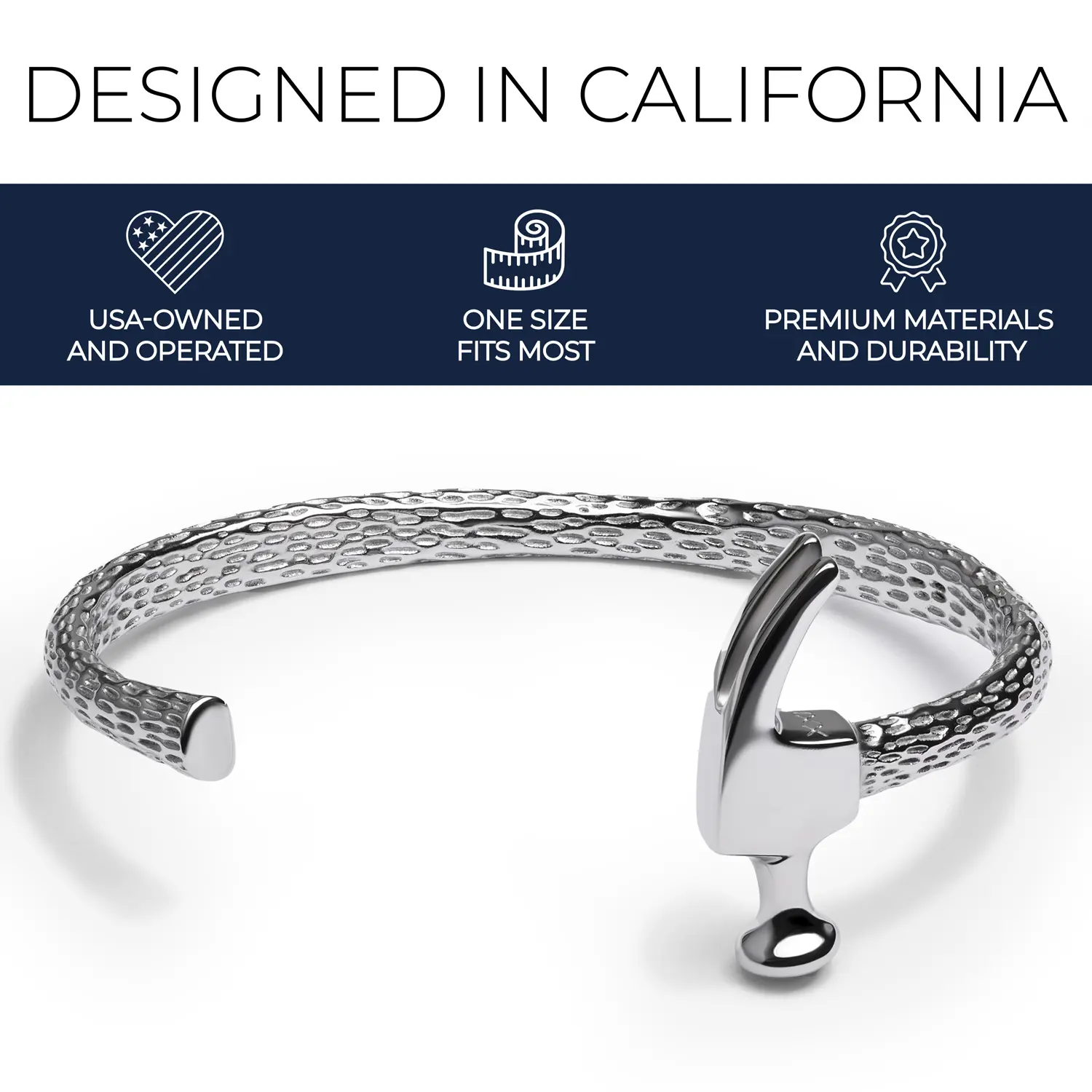 Elegatto Premium Hammer Cuff Bracelet for Men | Black-Plated Marine-Grade Stainless Steel with Chiseled Texture | Men’s Designer Jewelry