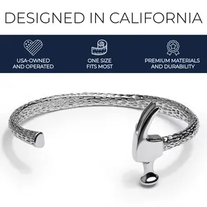 Elegatto Premium Hammer Cuff Bracelet for Men | Black-Plated Marine-Grade Stainless Steel with Chiseled Texture | Men’s Designer Jewelry