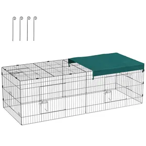 PawHut 87" L Metal Chicken Playpen, Small Animal Cage, Chicken Coop, Pet Yard Fence for Rabbits, Chinchillas with Roof for Indoor & Outdoor, 28"H, Green