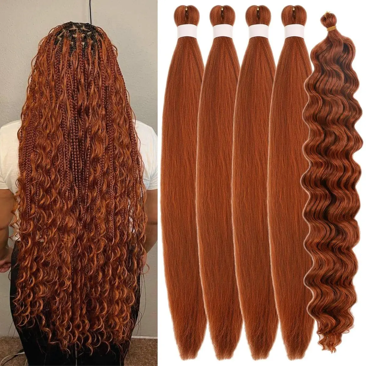 Bright Ginger Boho Braiding Hair Pre stretched Curly Knotless Braiding Hair for Boho Braids Hypoallergenic Ez Braids Itch Free