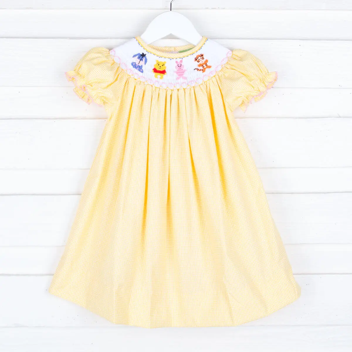 Pooh Bear Friends Smocked Bishop Dress for Girls - Sweet Yellow Outfit with Hand-Smocking