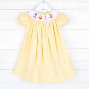 Pooh Bear Friends Smocked Bishop Dress for Girls - Sweet Yellow Outfit with Hand-Smocking