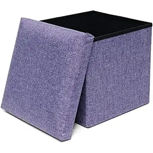 Foldable Foam Storage OttomanStorage Cube Seat Foot Rest Stool with Memory Foam for Space Saving, Square Ottoman 15x15x15 inches, Purple