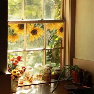 Summer Static Glass Film Roll, Sunflower Window Sticker, PVC Double-Sided Adhesive, Waterproof Heat-Resistant, for Living Room Bedroom