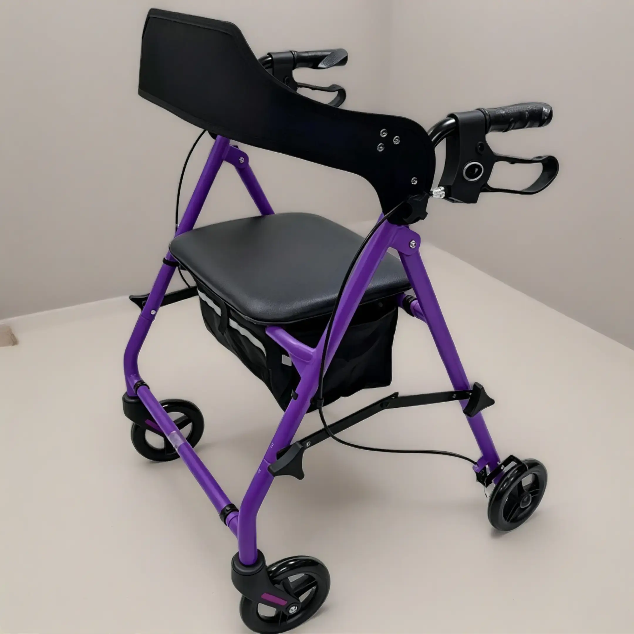 Foldable Rollator Walkers with Seat for Seniors, 6 INCH rubber Wheels, 300 lb. Weight Capacity, Adjustable Handles and Seat Height, Lightweight Rolling Walker purple