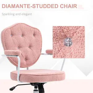 HOMCOM Cute Home Office Chair, Computer Desk Chair with Button Tufted, Velvet-Feel Fabric/Teddy Bear Fleece, Swivel Vanity Chair