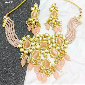 Monalisa stones Peach kundan set