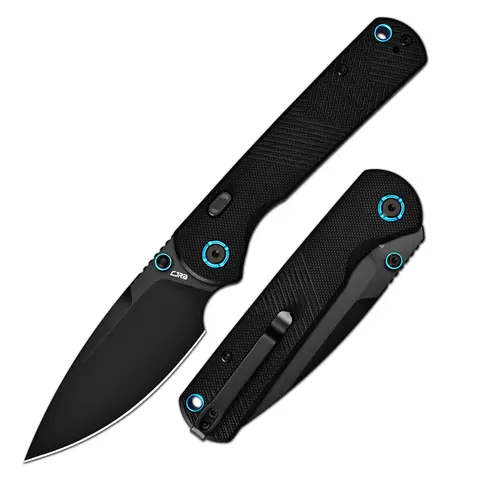 CJRB Latitude Top Liner Lock Tactical EDC Knife - 3.47in Black G10/AR-RPM9 Durable Steel Stone Wash Blade, 4.23oz Black Glass Reinforced Nylon Handle, Fast-Deploying, 24-Month Warranty, Portable Multipurpose Knives, Durable Steel Tool for Outdoor Survival