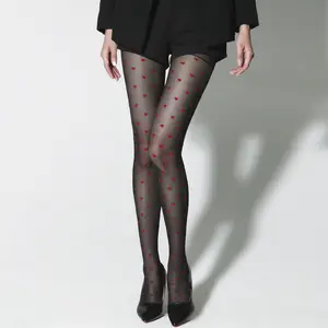 A pair of women's heart-shaped jacquard stockings, fashionable and sexy, ultra-thin transparent knitted pantyhose, highly elast tights ic and not easy to snag Womenswear Pieces Basic  Red Minimalist miru  tights
