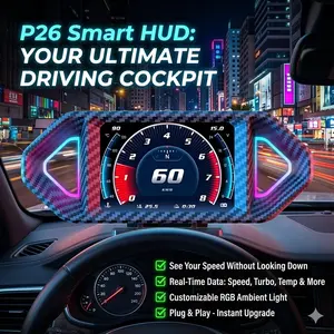 P26 OBD2 HUD Head Up Display - Smart Car Digital Gauge with RGB Ambient Light, Turbo Boost & Transmission Temp, Performance Test for All Cars