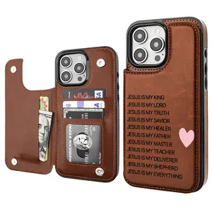 JESUS LETTER Aesthetic Pattern Casing For iphone 17 16 15 14 13 12 PRO MAX PLUS,AIR PU Black Luxury Leather Card Bag Holder Gift High-Quality Shockproof Wallet Protection Anti-Drop Protective Protector Cross Jesus Bless PRAYER Phone Cases Shell Cover