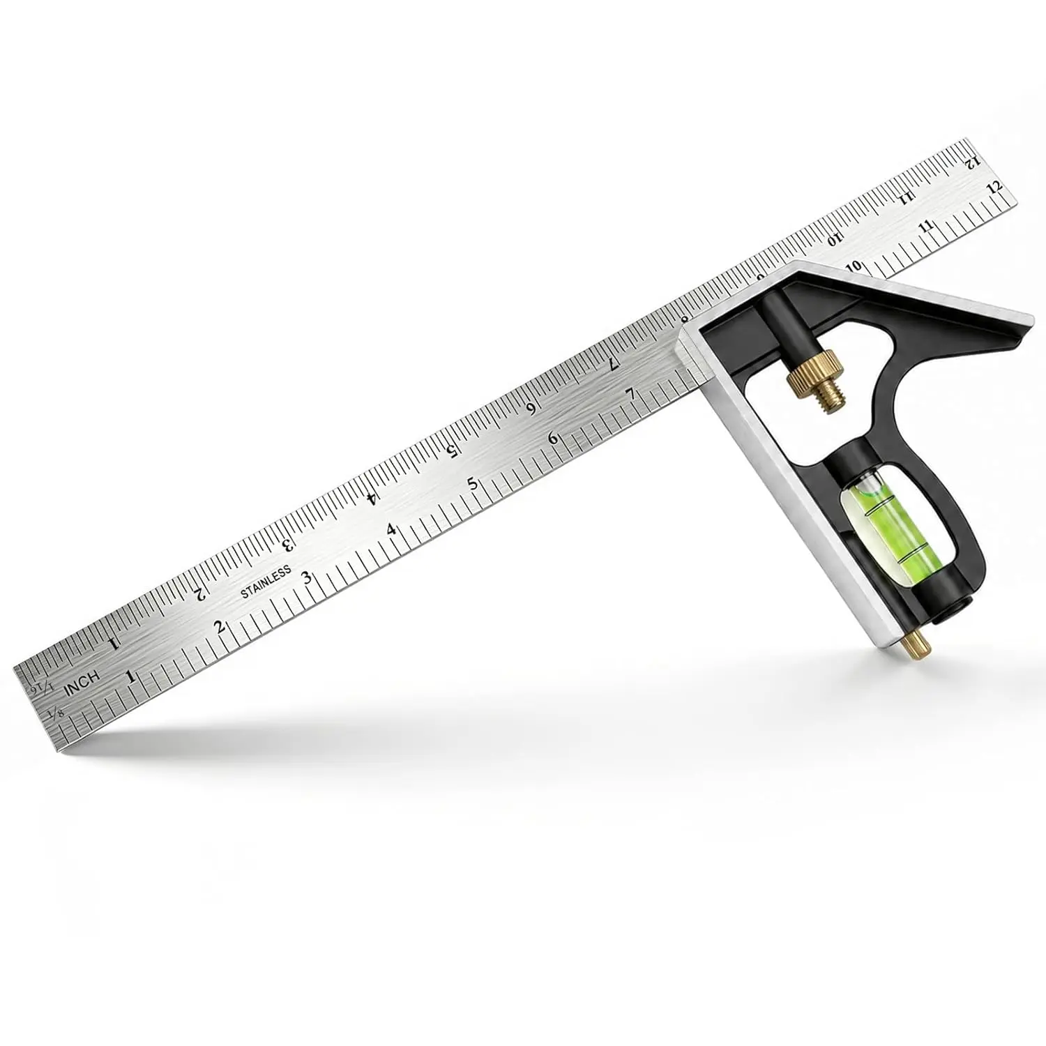 12-Inch Metal Combination Square - Adjustable Angle Measuring Carpentry Square with Stainless Steel Ruler, Aluminum Head, Metric/Inch Scale, Bubble Level, Scriber, Feeler Gauges, 90/45 Degree Layout Tool
