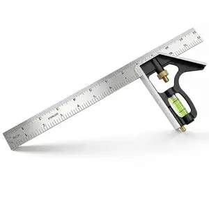12 Inch Combination Square, Adjustable Carpenter Square with Stainless Steel Ruler and Aluminum Head, Metric and Inch Scale, Bubble Level and Scriber, 90 and 45 Degree Combo Layout Tool