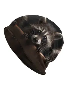 Men' Cute Raccoon Beanie Hat with Raccoon Face & Ears - Novelty Costume Accessory for, Themed Parties & Casual Attire - Adorable Raccoon Skull for