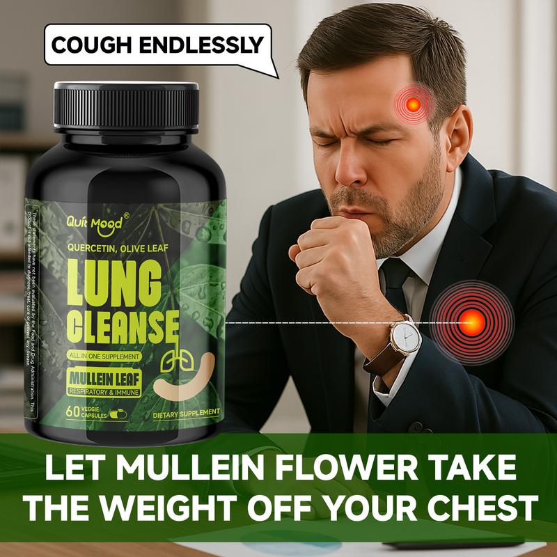 Mullein Capsules - Lung Cleanse Supplement for Smokers - Mullein Leaf Extract - VMC Complex Blend & Lung Support Blend & Herbals - Lung & Bronchial Detox & Respiratory - Immune Support - Natural Supplement - 60 Capsules(1 Month Supply)