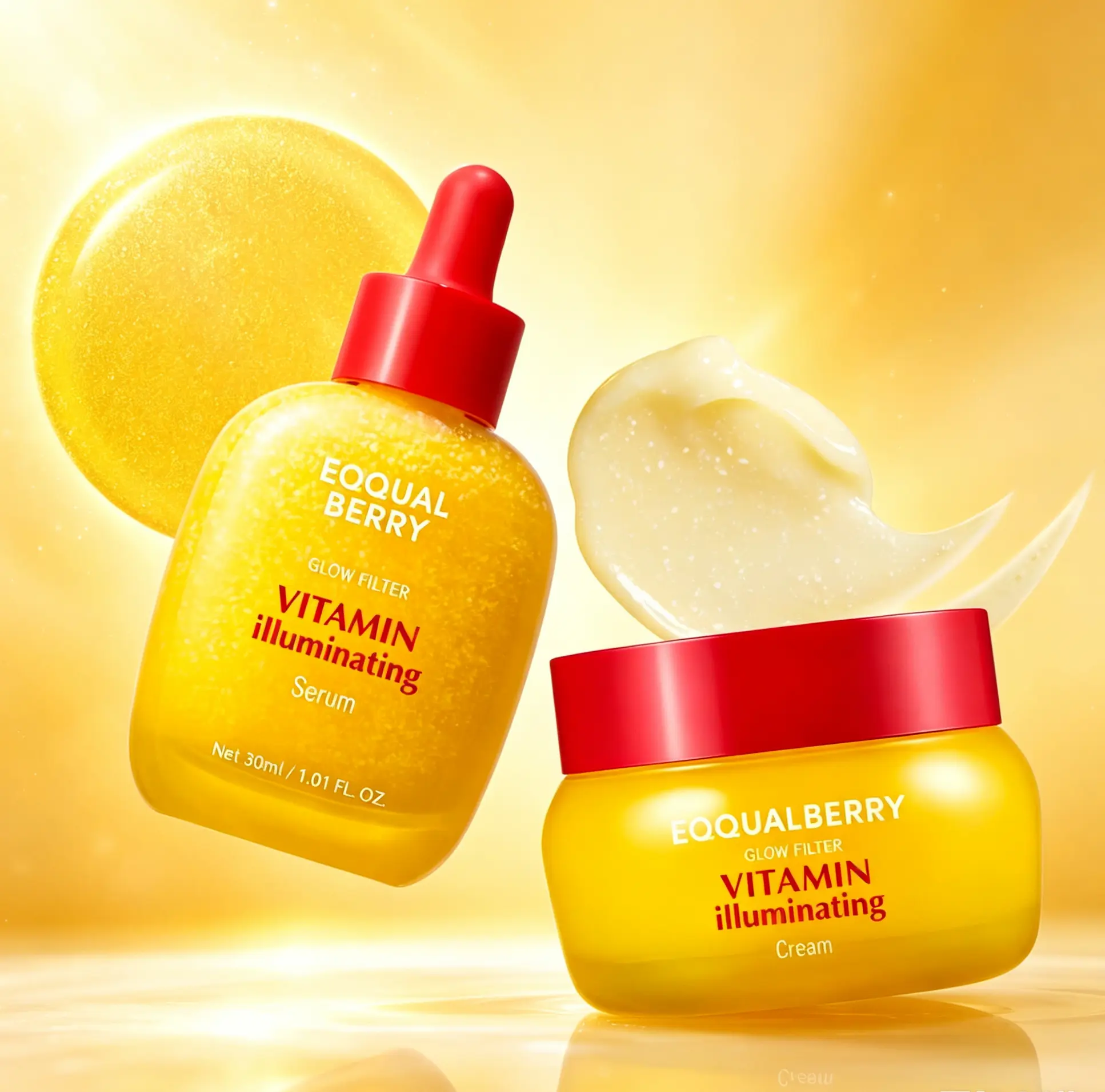 EQQUALBERRY Vitamin Illuminating Serum & Cream Set - Vitamin C & Niacinamide | Targets Dark Spots | Strengthens Skin Barrier with Ceramides | Glowy, Lightweight Hydration summerwins