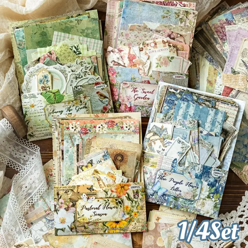 100 Pcs/Set Vintage Farmhouse DIY Journaling Paper Set - Vintage Notes with Light Post Office Design, DIY Decorative Craft Papers for Scrapbooking, Journaling, Gift Wrapping, Making, Perfect Gift For Back To School Season, New Year