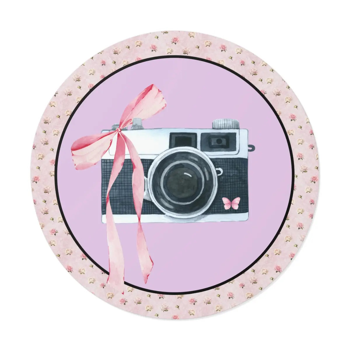 Cottagecore Camera Sticker with Cute Pink Bow: Colorful and Kitschy Coquette Aesthetic Sticker for Wedding Photographer, Boho Butterfly