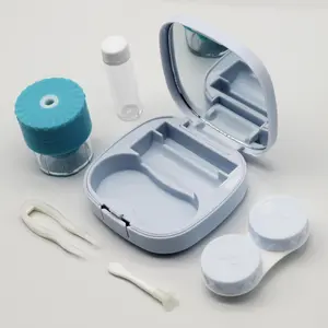 Contact Lens Travel Set with Cleaner Tool Mirror, Pocket Size for Home Outdoor Use, Cute Care Case, Essential Contact Lens Accessories