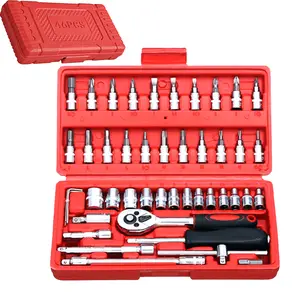professional technician46PCS Auto Repair Tool Set, Ratchet Wrench & Socket Kit, Portable Toolbox for Car Maintenance bike