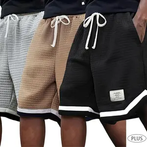 3 Pack Plus Size Men's Waffle Knit Shorts - Stretch Drawstring Waist Casual Summer Shorts with Breathable Soft Fabric Solid Color Versatile Design Gray Mens Tropical - Menswear Elastic Big short shorts