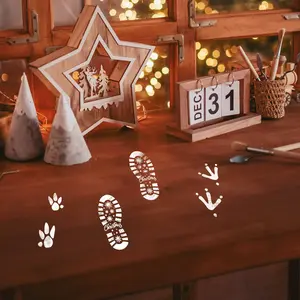 6pcs Wooden Christmas Stencils: Santa Claus, Animal Footprints and Snowflakes for Holiday Decoration, Christmas Party, Stencils for Party Decoration, Outdoor Christmas Set