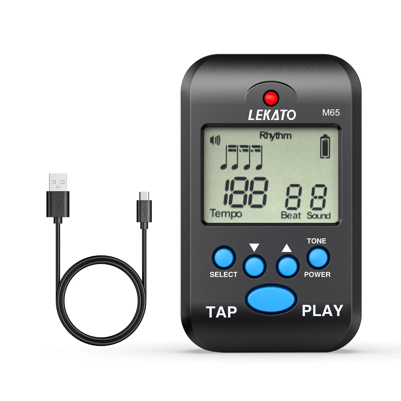 LEKATO M65 Digital Metronome, Rechargeable LCD Electronic Mini Metronome, Human Voice, Clip on,10 Beat Sounds, Volume Adjustable, Portable M65 Metronome for Piano, Guitar, Flute, Violin, Drum, Back to School