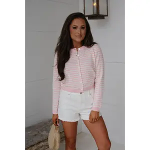 Boston Striped Cardigan-Baby Pink