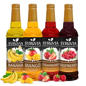 Syruvia Fruit Flavors Variety Pack – Banana, Mango, Strawberry & Raspberry Syrup – Perfect for Cocktails, Lemonade,  Iced Tea & Beverages – 25.4 Fl oz Bottles (4 Pack)