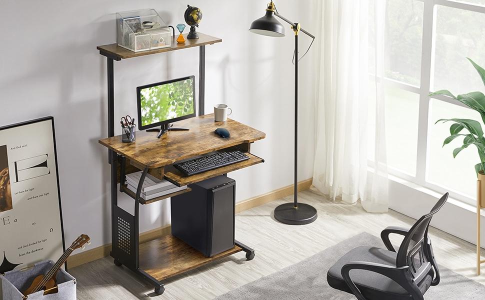 Yaheetech 3 Tiers Computer Desk for Home Office School Dormitory Study Table w/Printer Shelf CPU Mainframe Stand Keyboard Tray Storage Rack