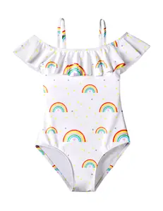Arshiner Girls One Piece Swimsuits Ruffle Bathing SuitsTeen Girl Off Shoulder Swimwear4-12 Years