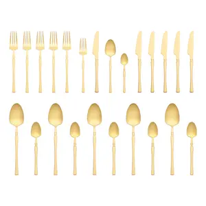 REGALWOVEN 24 Piece Silverware Set, Stainless Steel Serving Utensils Set, Mirror Polished Cutlery Set for Kitchen Eating Tableware 24 PCS Gold