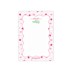 Silly Girl Notes, Coquette Strawberry Sticky Note Pads 4x6 in, Pink Aesthetic Post-it, Cute Soft Girl Desk Stationery