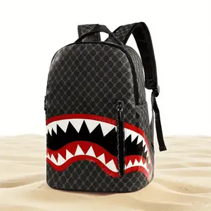 Shark Print Business Backpack, Fashionable Bold Pattern Design, Adjustable Shoulder Straps, Large Capacity Suitable for Daily Use - Class 4_e3 CCC491, e, 3, Beibao-a MDV80 Available Countries, for