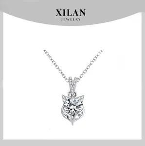 Fox Design Moissanite Necklace for Women Non Tarnish Dainty Unique Gift for Girlfriend Mother's Day Day Jewelry fox accessories woman mother day Animal Pendant