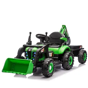 24V Kids Ride-On Electric Tractor Toy with 4-in-1 Construction Attachments (Excavator, Dump Truck & Bulldozer) w/Parent Remote Control,3-Speed Adjustable,Built-in Music Player,LED Tail-light