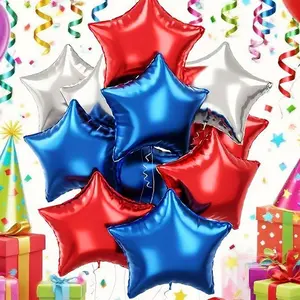 13-Piece Star Balloon Set, Blue Red Silver Color, Perfect for Birthday Parties Graduation Christmas Celebrations Party Decor, Balloon Party Supplies, Birthday Party Decorations