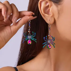 3PCs New Halloween Earrings Colorful Spider Earrings for Women Halloween Spider Pendant Alloy Ear Accessories