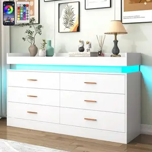 6/9 Drawer Dresser With USB LED Strip Light, Modern Chest Of Drawers For Closet, Wide Drawer Organizer Cabinet For Bedroom, Living Room, Entryway, Hallway