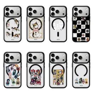 【Black Frame Transparent Magnetic Case】Demon Slayer: Kimetsu no Yaiba Phone Case iPhone17ProMax MagSafe Phone Case 16Pro Shockproof Case Compatible with iPhone15/14/13/12